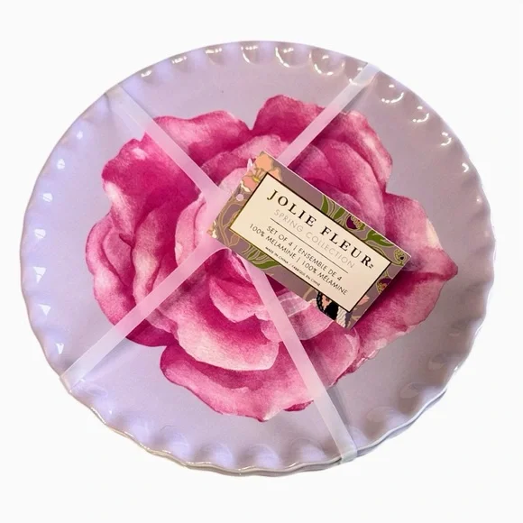 Jolie Fleur Set of 4 Roses 9” Melamine Dinner Plates - Picture 3 of 5
